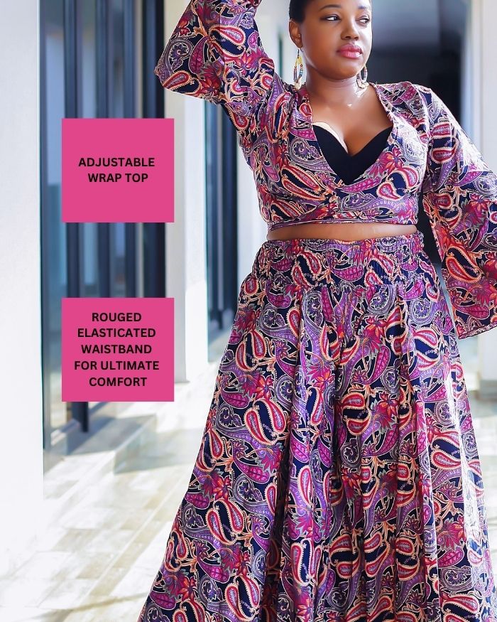 Silk Summer Wrap Top- Navy/Purple Paisley