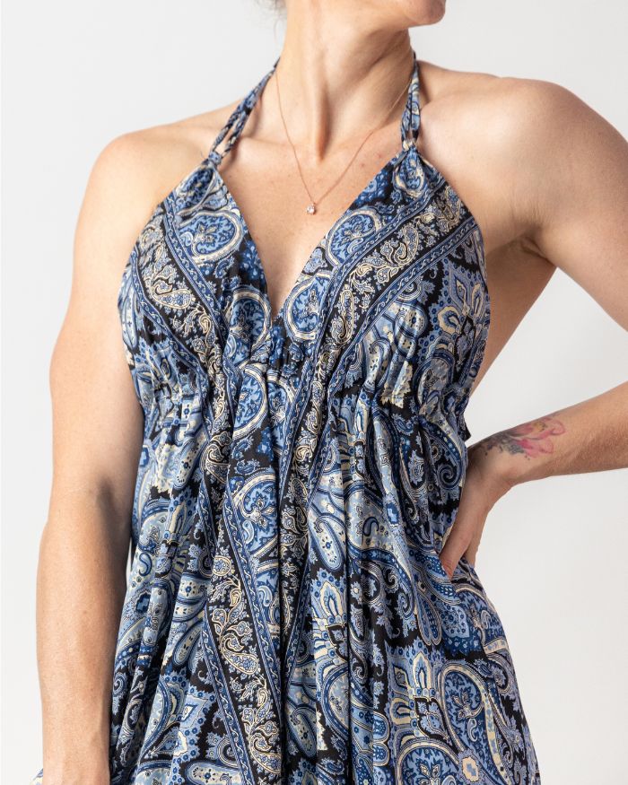 Silk Tie Dresses - Denim Blue