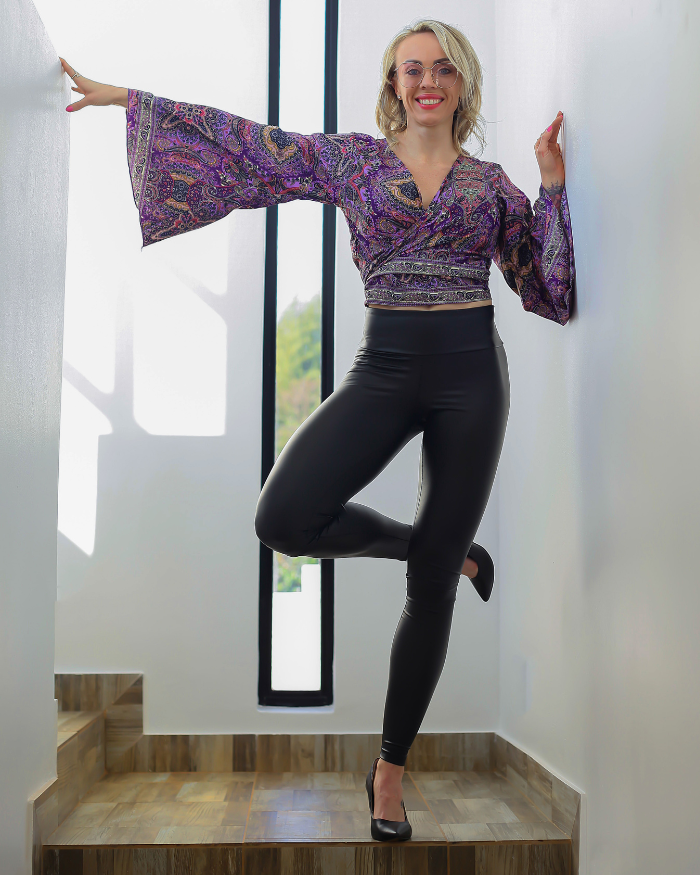 Silk Summer Wrap Top- Navy/Purple Paisley