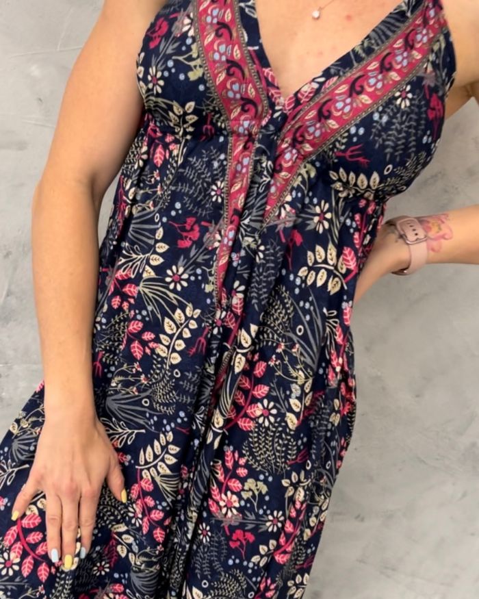 Silk String Jumpsuits -Navy Blue and Pink