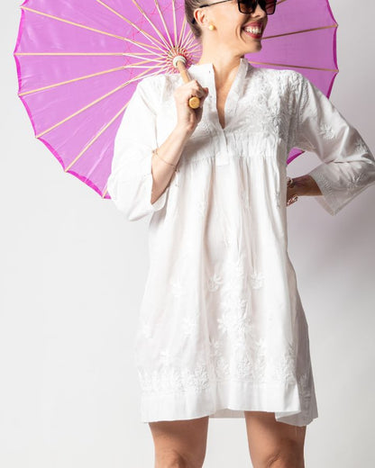 Cotton Dress - White with embroidery