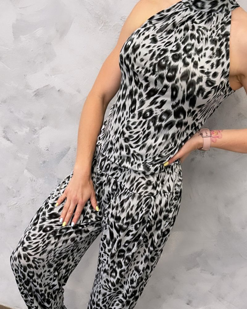 Halter Neck Jumpsuit - Leopard Print